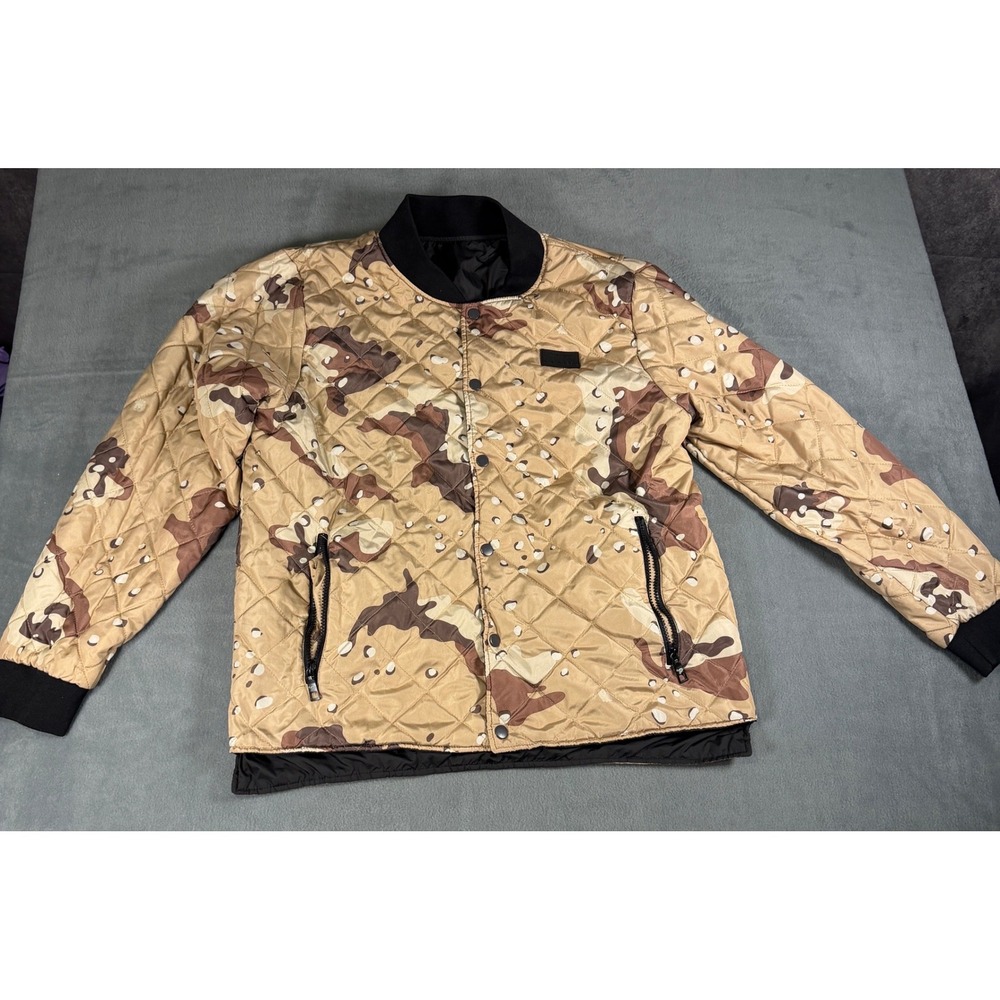 Savage Tacticians Mens Reversible Quilted Bomber Jacket Desert Camo Black Small